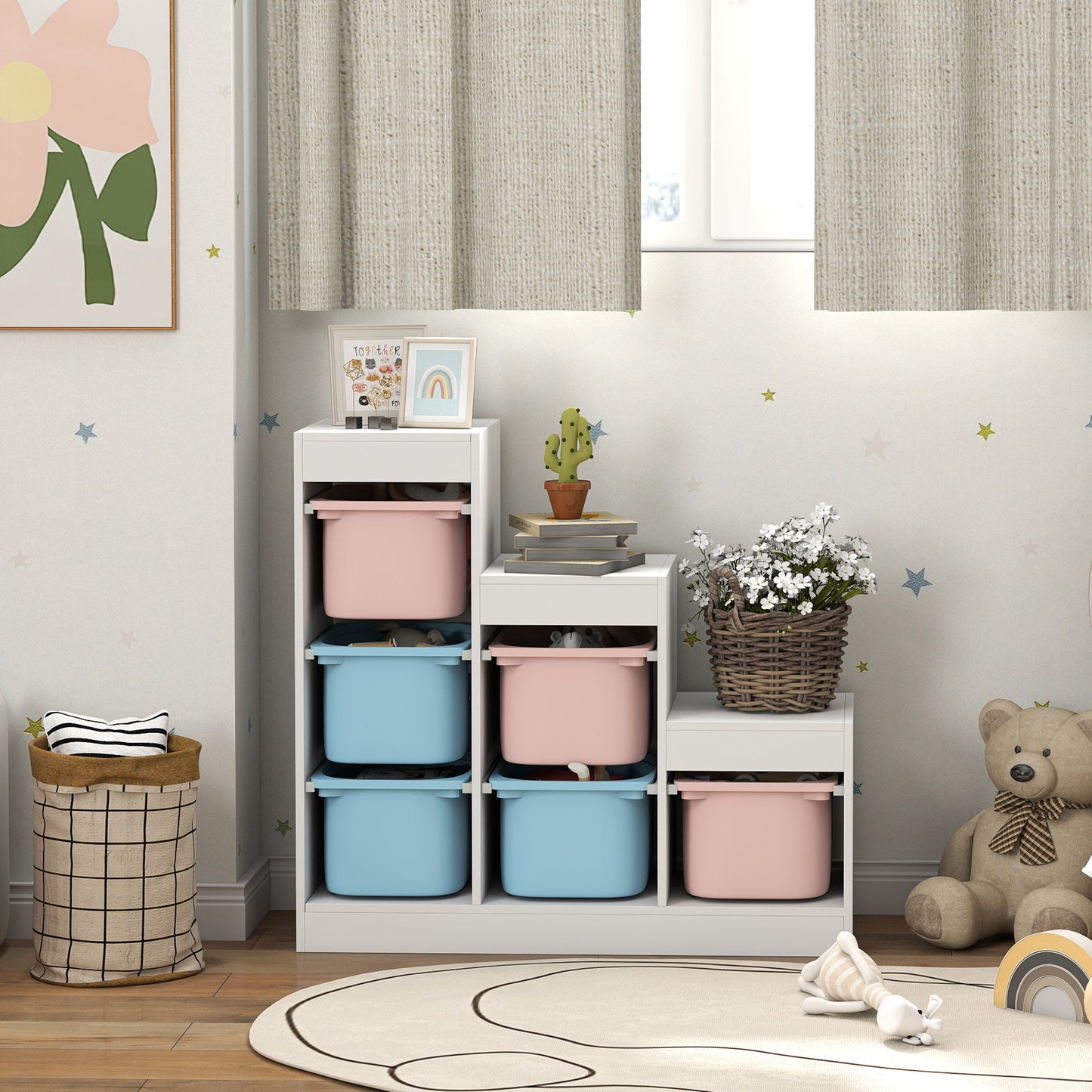 Toy Storage Organiser, Three-Layer Kids Toy Storage Units, with Removable Bins, for Ages 3-8 Years, Multi-colour