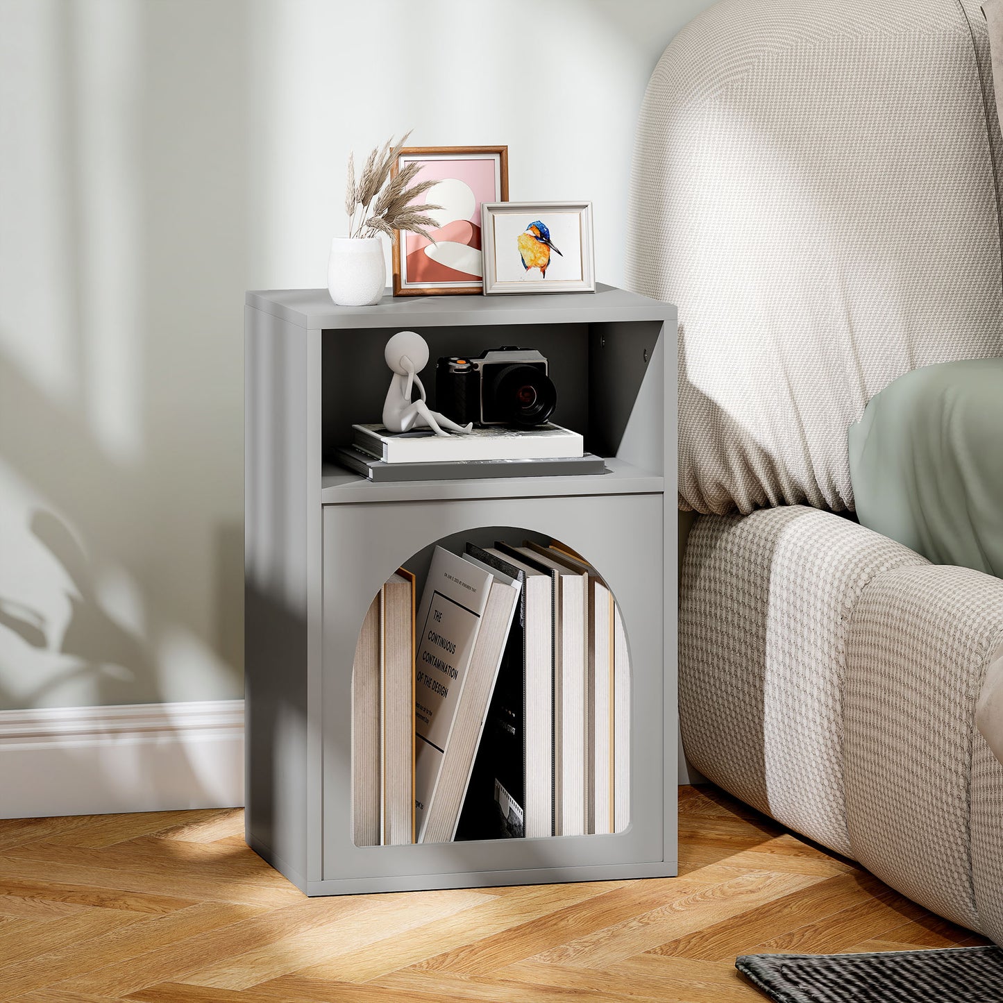 Bedside Table with 2 Open Compartments - Grey
