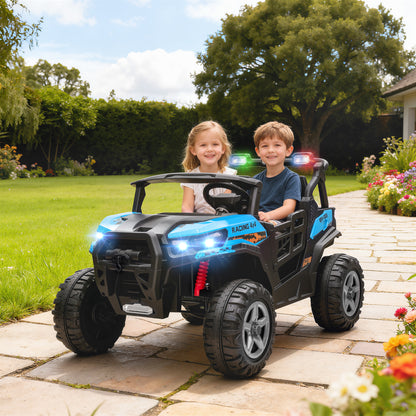 24V Electric Ride on Car, 2-Seater Electric Car for Kids with Remote, Bluetooth, Soft Start, Suspension Spring, Blue