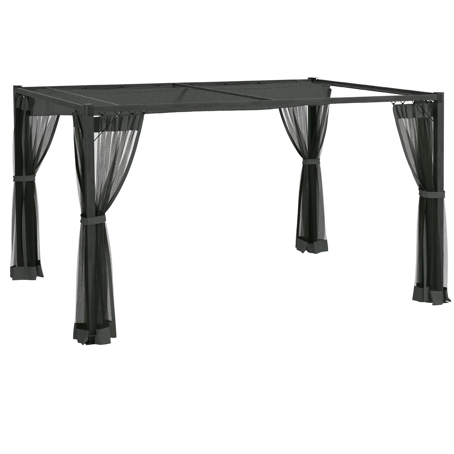 3 x 4m Aluminium Frame Pergola, with Retractable Roof - Dark Grey