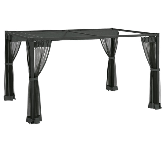 3 x 4m Aluminium Frame Pergola, with Retractable Roof - Dark Grey