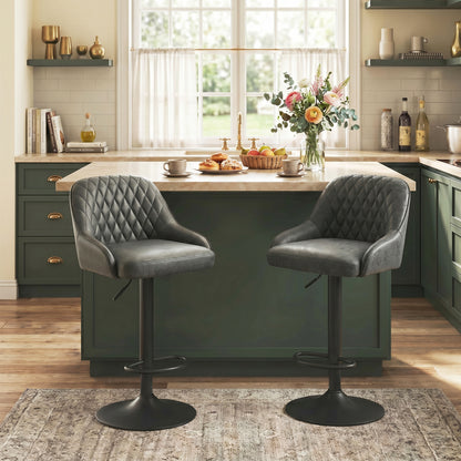 Bar Stools Adjustable Swivel Kitchen Chairs with Backrest Set of 2 for Kitchen Island Dark Grey