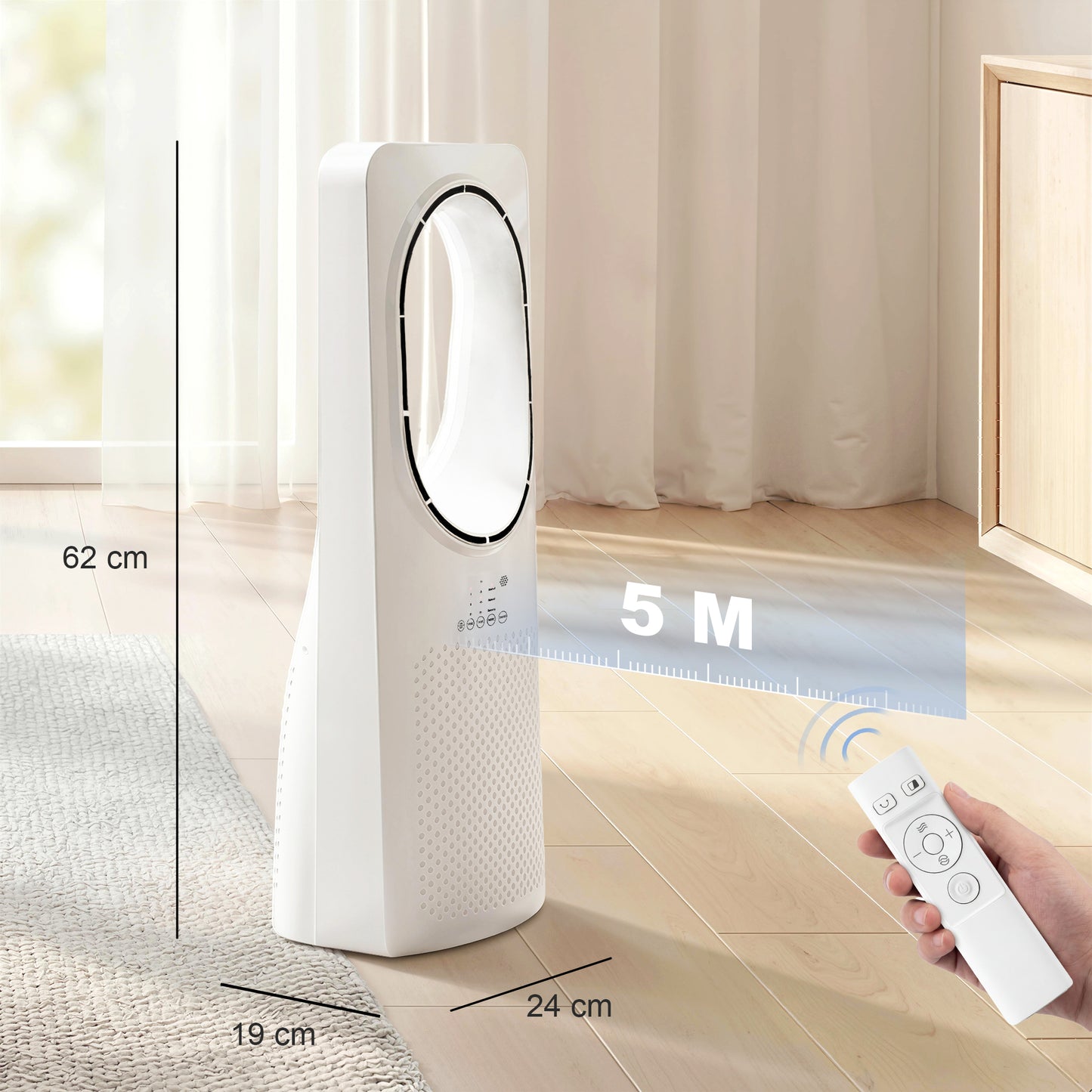 Bladeless Tower Fan for Bedroom, 36dB Standing Cooling Fan with Oscillating, 3 Speeds, 3 Modes, 15H Timer, White