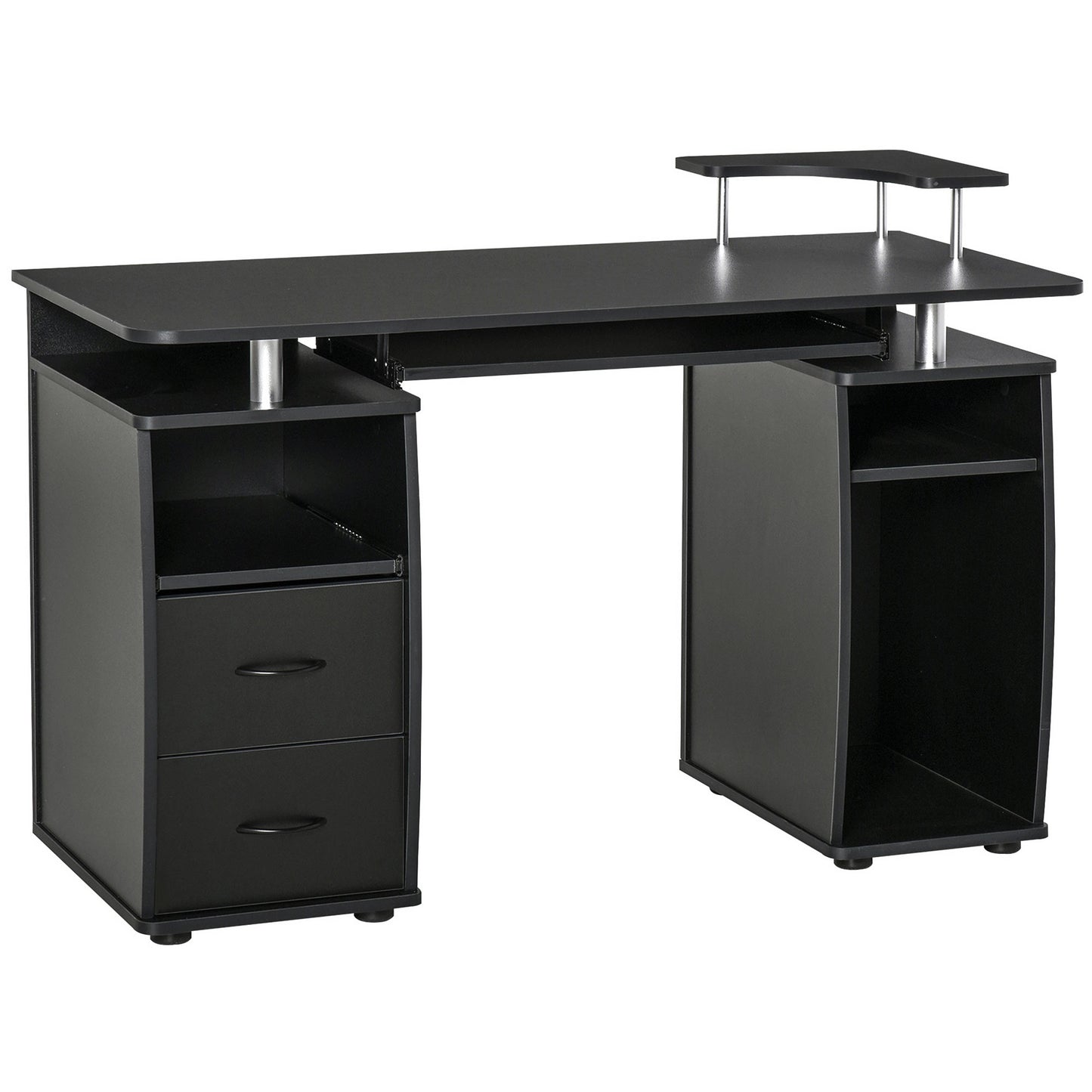 Study Desk Writing Table for Home Office, Student Workstation with Drawers, Sliding Shelf and Storage, Black