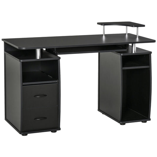 Study Desk Writing Table for Home Office, Student Workstation with Drawers, Sliding Shelf and Storage, Black