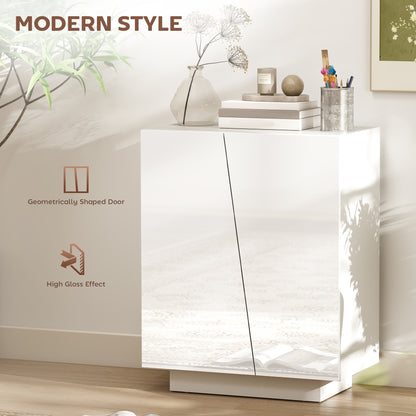 High Gloss Storage Cabinet, Freestanding Storage Cupboard with Adjustable Shelves for Living Room, Bedroom, Hallway, White
