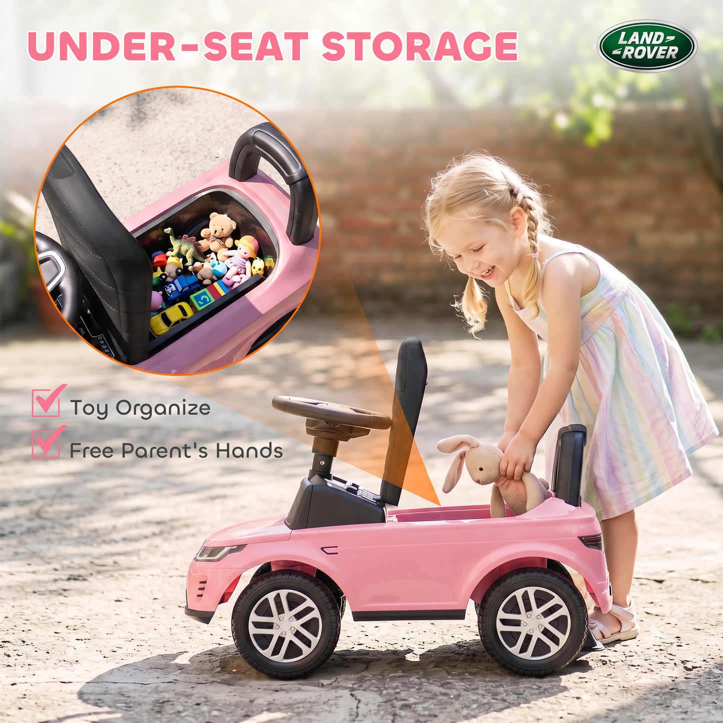 Land Rover Licensed Toddler Ride on Car with Horn, Engine Sounds, Under-Seat Storage, for 18-36 Months, Pink