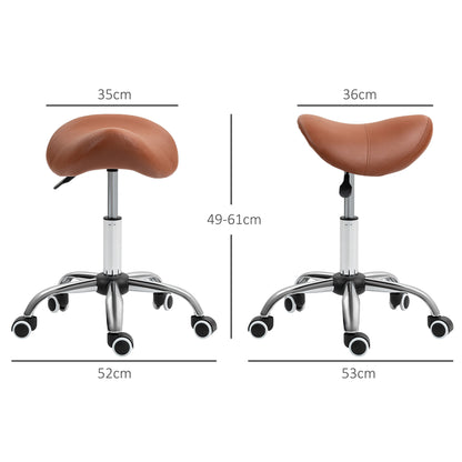 Saddle Stool, Height Adjustable Salon Chair for Massage Spa, Faux Leather, Brown