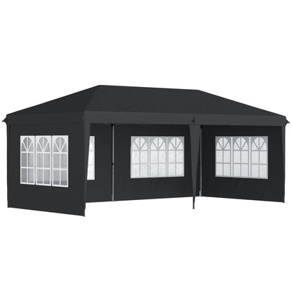 3 x 6m Pop-Up Gazebo, with Removable Walls - Black