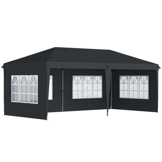 3 x 6m Pop-Up Gazebo, with Removable Walls - Black