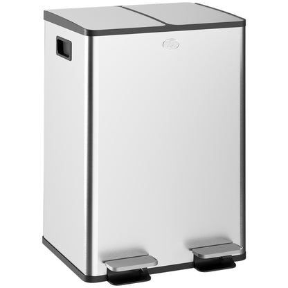 56L Dual Compartment Stainless Steel Bin, with Deodoriser Holders - Silver Tone