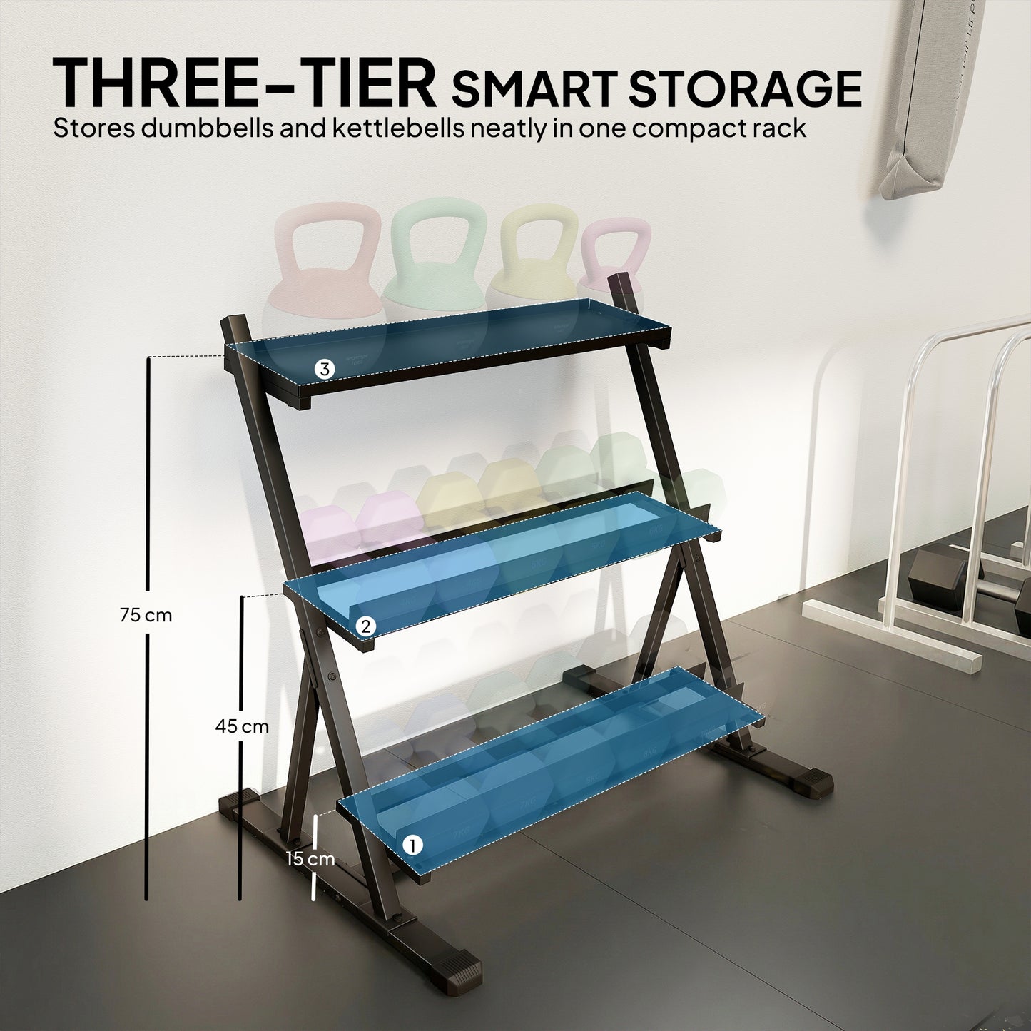 3-Tier Adjustable Dumbbell Rack, Heavy-Duty Weight Rack for Dumbbells, Kettlebells and Multiple Balls