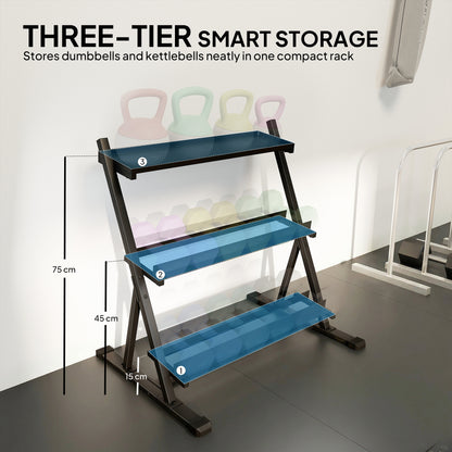3-Tier Adjustable Dumbbell Rack, Heavy-Duty Weight Rack for Dumbbells, Kettlebells and Multiple Balls