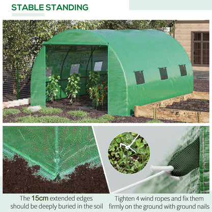 Walk-in Polytunnel Greenhouse, Outdoor Garden Tunnel Greenhouse Tent with Zipped Roll-Up Door and 6 Mesh Windows, 4 x 3M