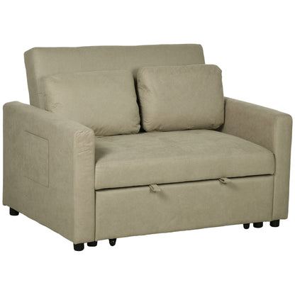Loveseat Sofa Bed, Convertible Bed Settee with 2 Pillows, Side Pockets, Light Brown