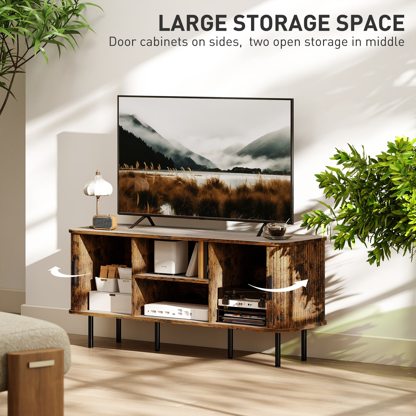 TV Stand Cabinet for TVs up to 55 Inches, TV Unit with Storage Shelves and Cupboard for Living Room, Rustic Brown