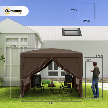 3x3(m) Pop-Up Gazebo, with Curtain Walls and Windows, Coffee