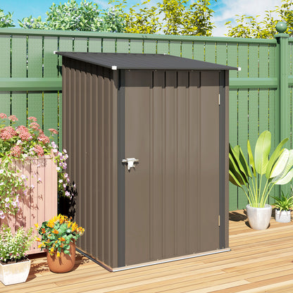 3.3 x 3.4ft Lean To Steel Garden Shed with Locking Door - Brown/Grey