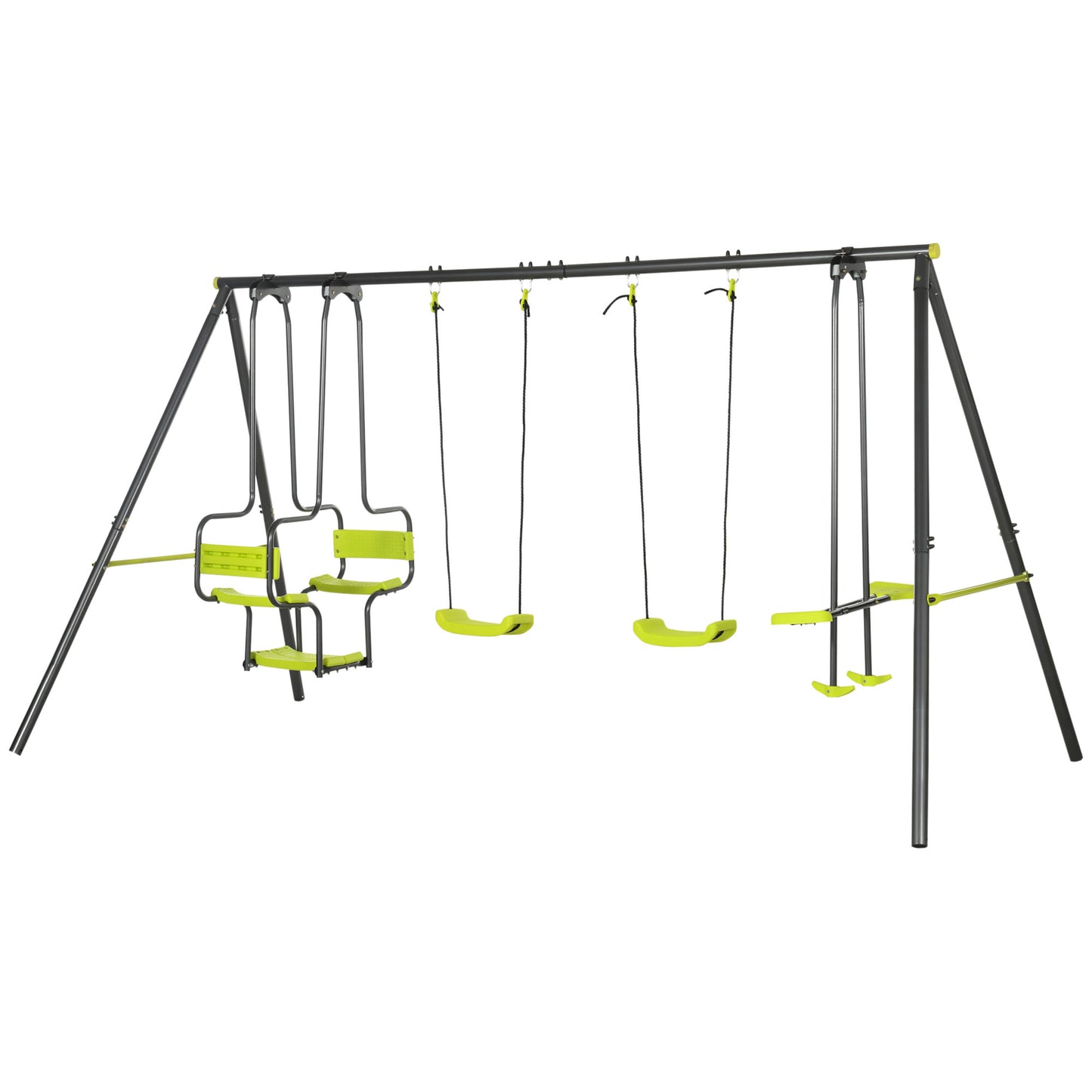 Metal Garden Swing Set with Double Swings, Glider, Swing Seats - Green