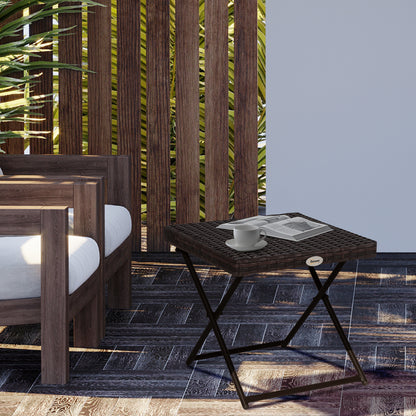 Folding Garden Coffee Table, Wicker Outdoor Bistro Side Table with PE Rattan Top for Patio, Balcony, Porch, 40 x 40 x 40 cm