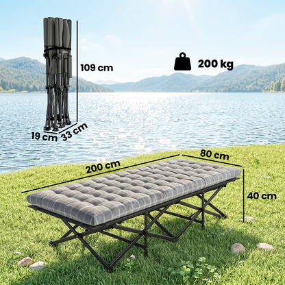 Camping Cot with Soft Pad, 80cm Extra Wide Folding Cots with Side Pocket and Carry Bag, Grey