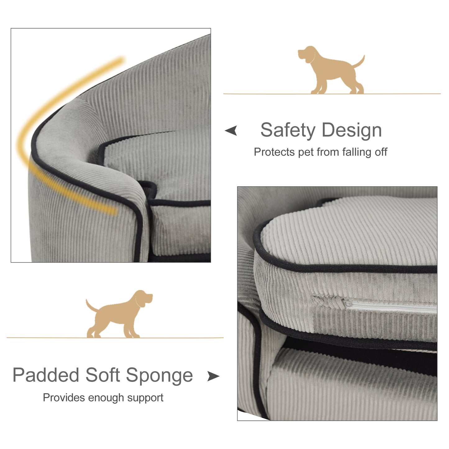 Dog Sofa for XS and S Size Dogs, Pet Chair Bed with Soft Cushion, Cat Sofa Couch with Washable Cover, Wooden Frame