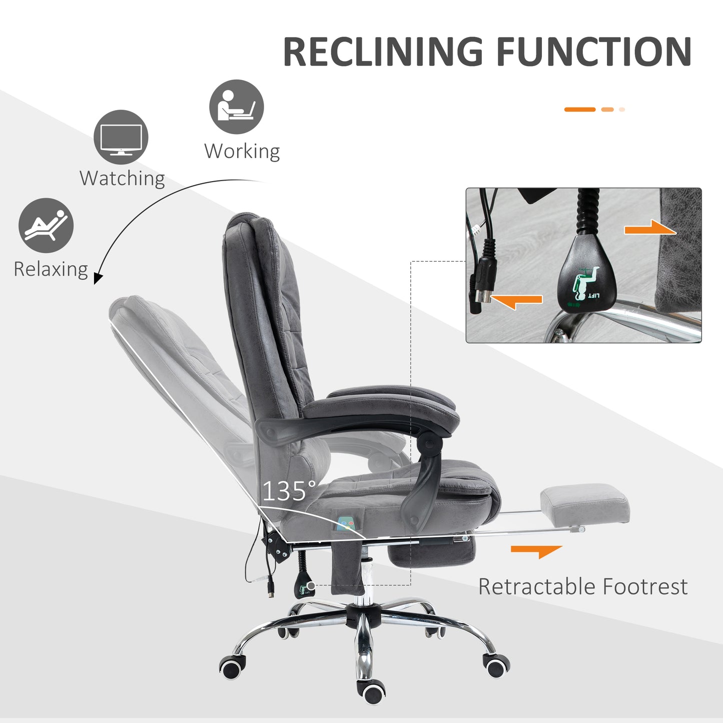 Heated 6 Points Vibration Massage Executive Office Chair Adjustable Swivel Ergonomic High Back Desk Chair Recliner with Footr