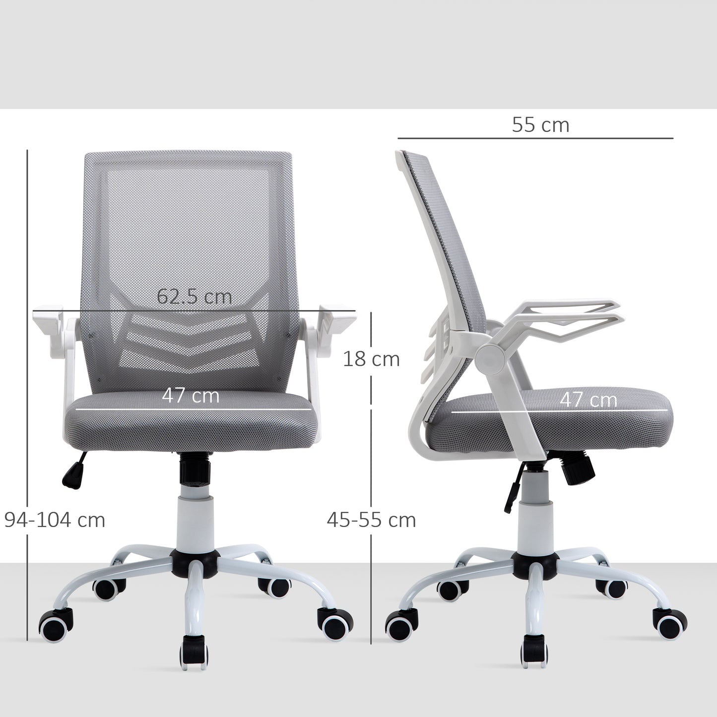 Office Chair with Flip-up Armrest, Mid Back Desk Chair with Mesh Back, Lumbar Support, Adjustable Height