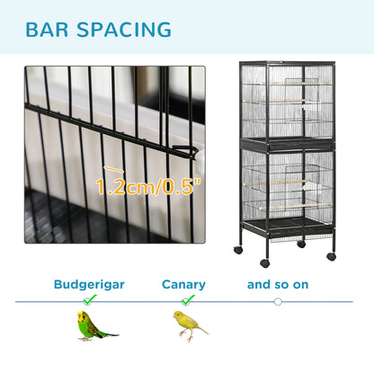 Bird Cage Budgie Cage 2 In 1 Large Aviary with Wheels Removable Trays for Finch Canaries Cockatiels Black