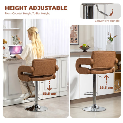 PU Leather Upholstered Swivel Bar Stool, Height Adjustable with Back, Armrest, Footrest, Brown