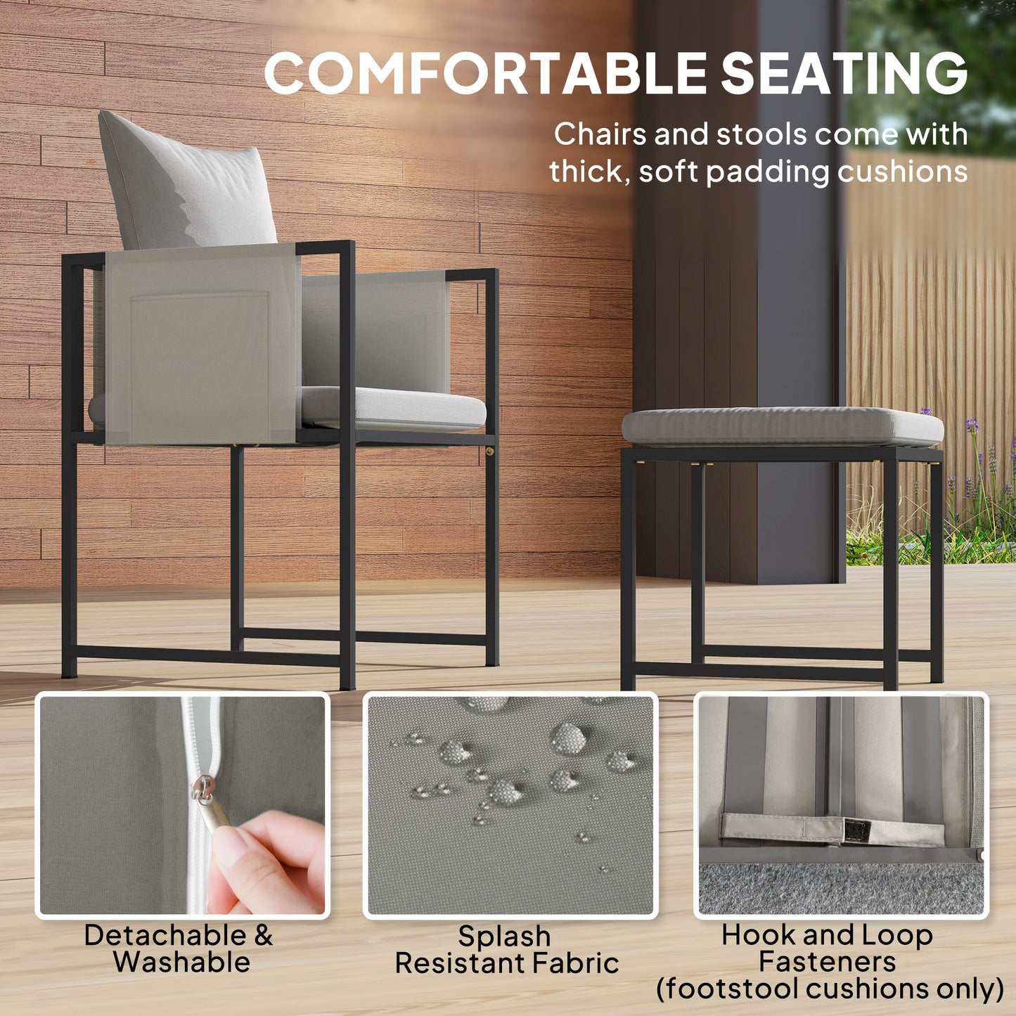 Nine-Piece Steel Frame Garden Dining Set - Dark Grey