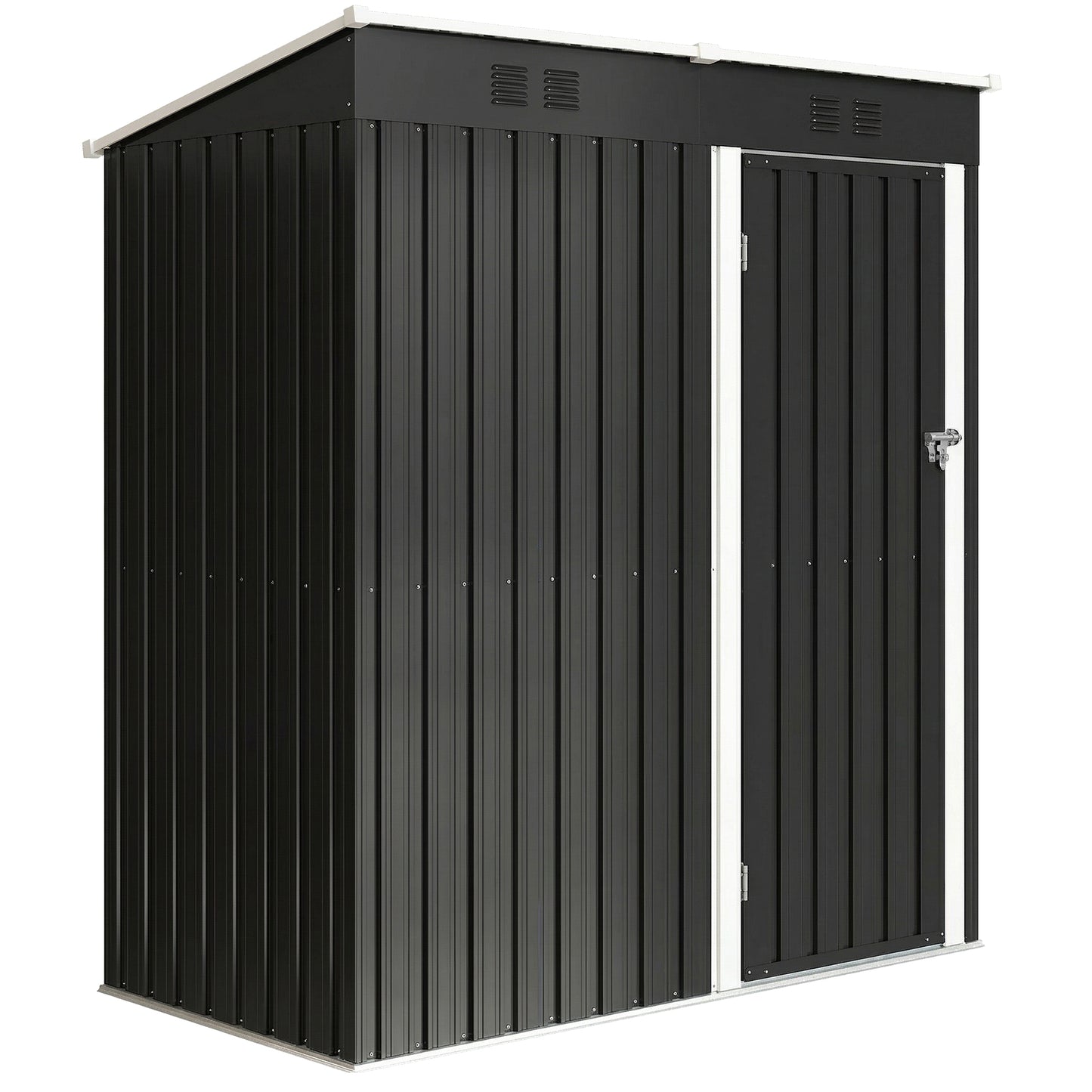 5 x 3 ft Lean-to Garden Shed, Outdoor Storage Shed with Lockable Door and Vents, Dark Grey