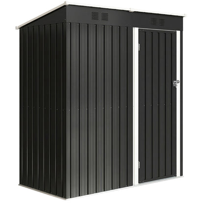 5 x 3 ft Lean-to Garden Shed, Outdoor Storage Shed with Lockable Door and Vents, Dark Grey