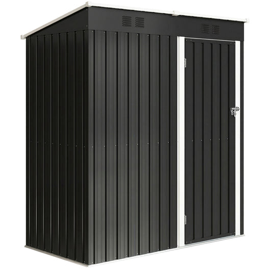 5 x 3 ft Lean-to Garden Shed, Outdoor Storage Shed with Lockable Door and Vents, Dark Grey