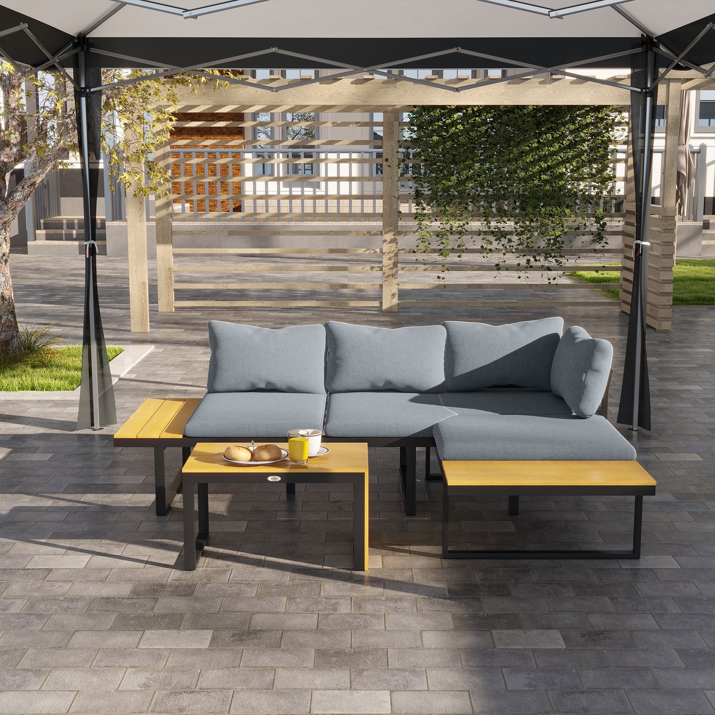 3 Pieces Patio Furniture Set, Outdoor Garden Sofa Conversation Set w/ Padded Cushions