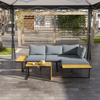 3 Pieces Patio Furniture Set, Outdoor Garden Sofa Conversation Set w/ Padded Cushions