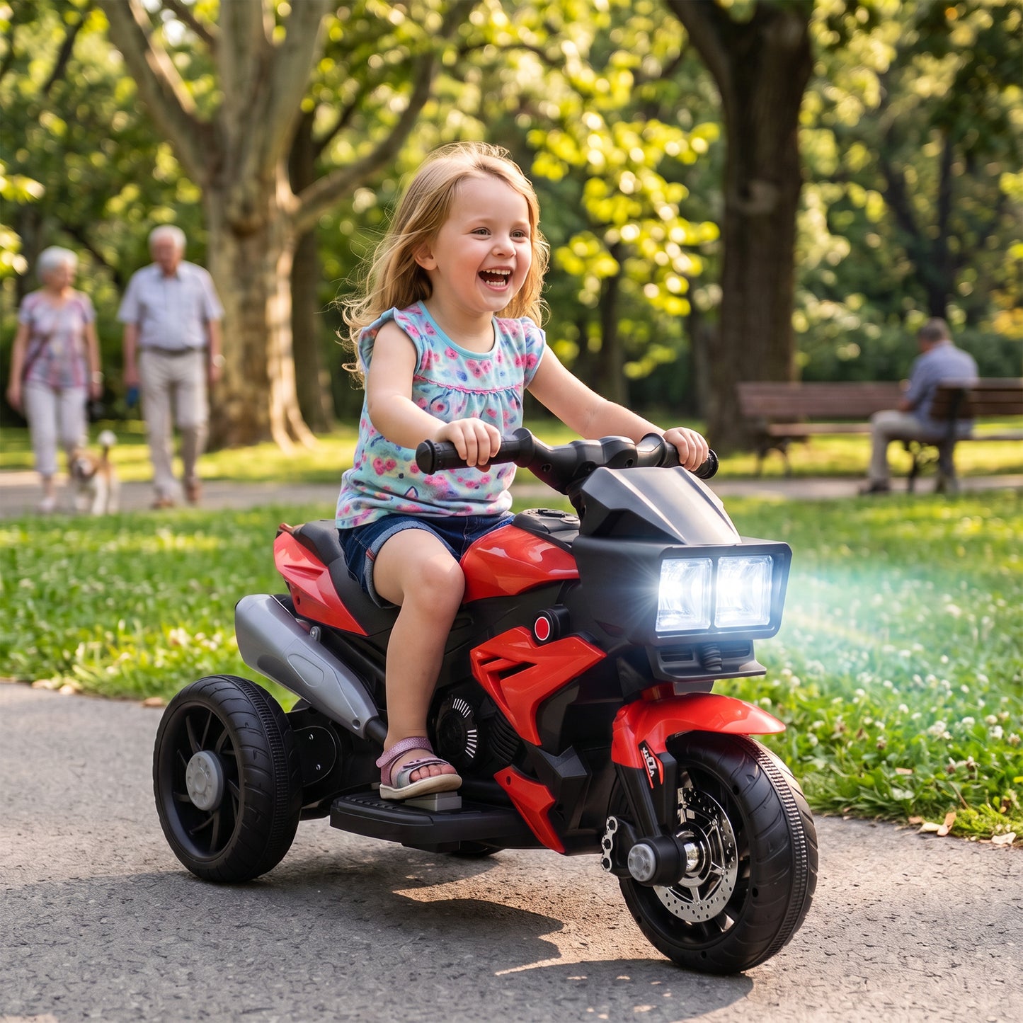 Kids Electric Motorcycle Ride-On Toy, 3-Wheel Battery-Operated Motorbike with Horn, Toddler Ride On Bike, Red