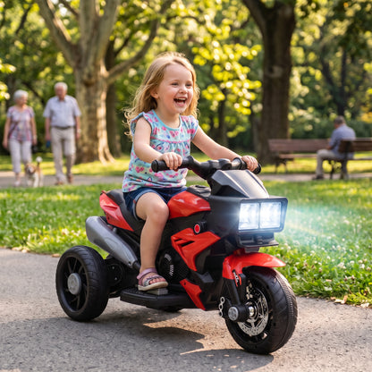 Kids Electric Motorcycle Ride-On Toy, 3-Wheel Battery-Operated Motorbike with Horn, Toddler Ride On Bike, Red