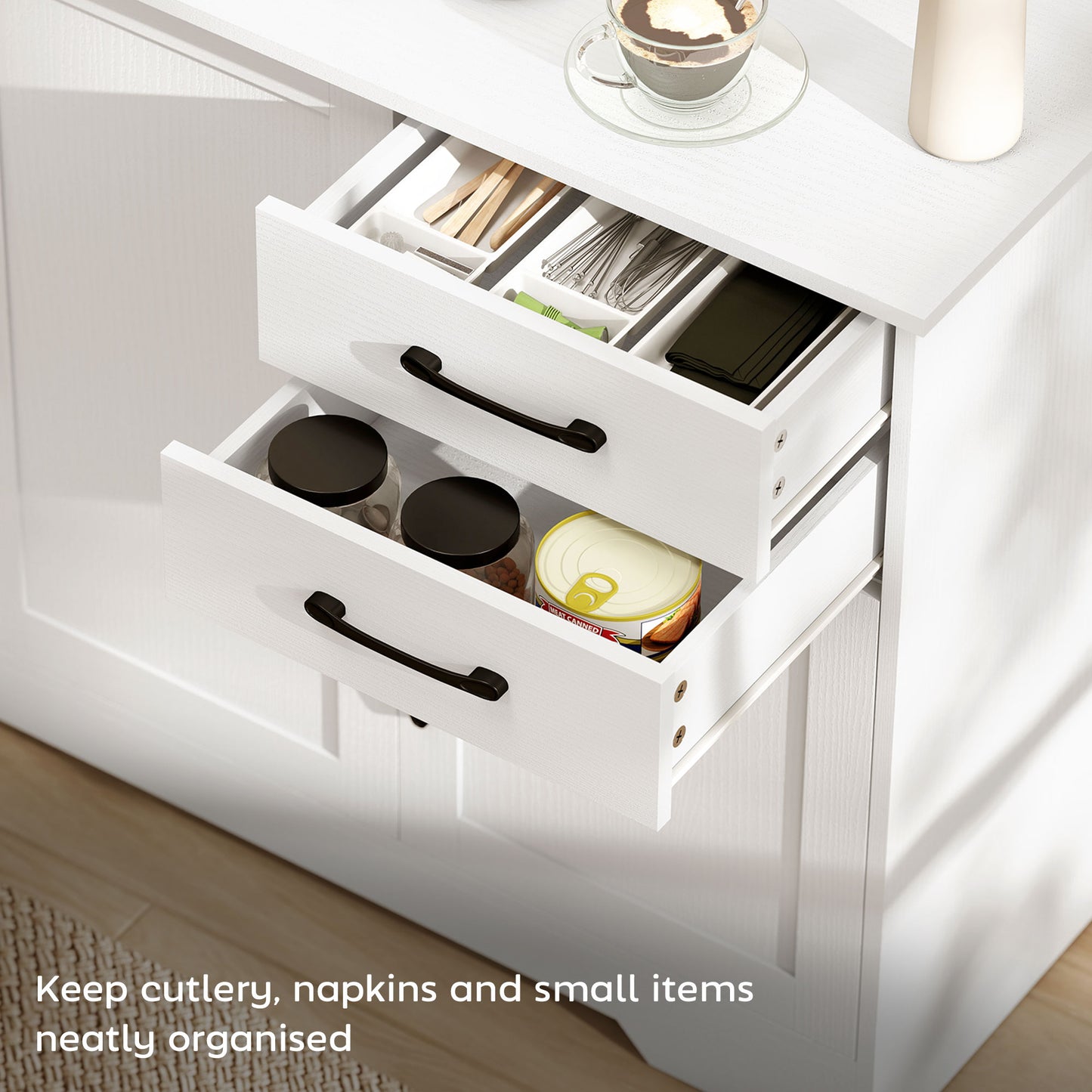 Sideboard with 2 Drawers Modern Storage Cabinet, Kitchen Cupboard with Adjustable Shelf and 3 Doors White