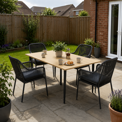 Garden Dining Table, 150 x 90 cm Rectangle Outdoor Table with 5 cm Parasol Hole