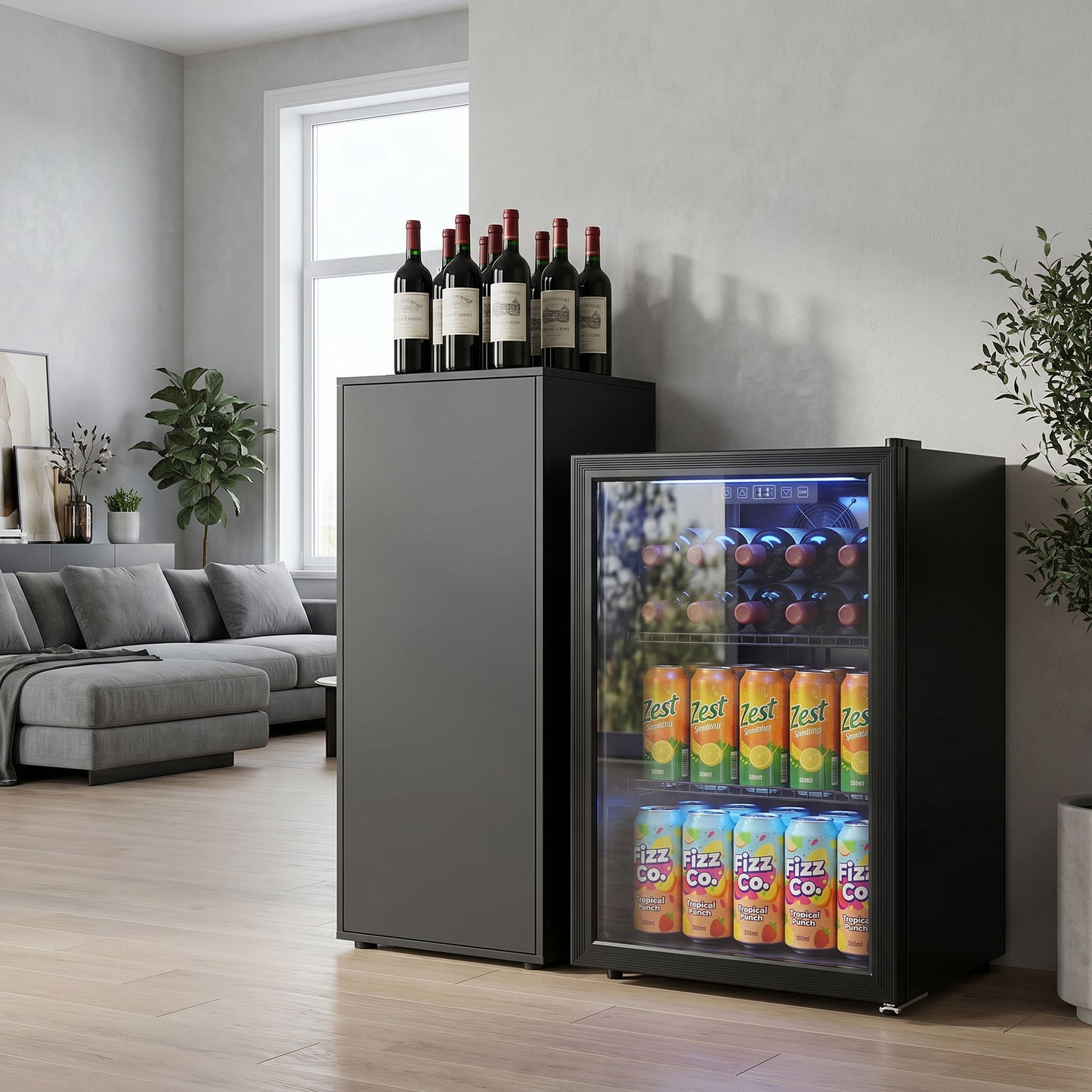 70L Drinks Fridge, 70 Can Under Counter Freestanding Beer Fridge with LED Light