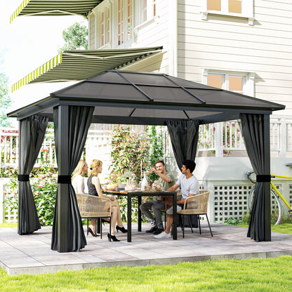 3 x 3.6m Hardtop Gazebo Canopy with Polycarbonate Roof, Aluminium Frame, Permanent Pavilion Garden Gazebo