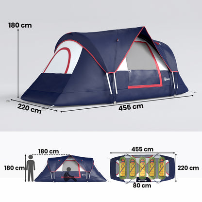 5 Man Camping Tent, Large Tunnel Tent, Water Resistant Hiking Shelter with Groundsheet and Carry Bag, Navy Blue