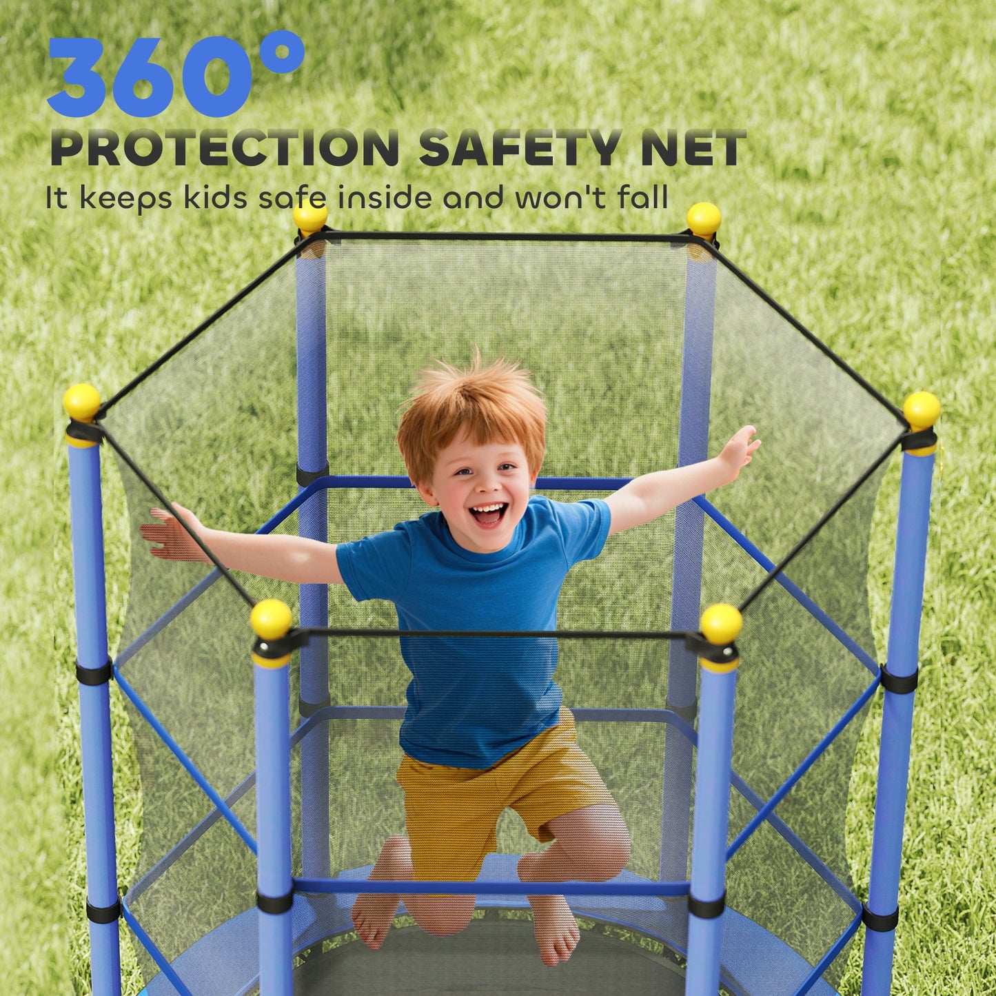 4.6FT/55" Kids Trampoline with Enclosure Net, Outdoor Indoor Use, for Ages 3-10 Years, Blue