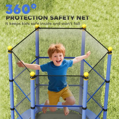 4.6FT/55" Kids Trampoline with Enclosure Net, Outdoor Indoor Use, for Ages 3-10 Years, Blue