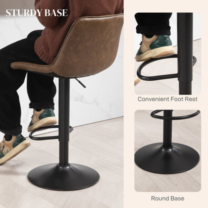 Bar Stools Set of 2, Retro Adjustable Kitchen Stool, Swivel PU Leather Upholstered Bar Chairs with Back
