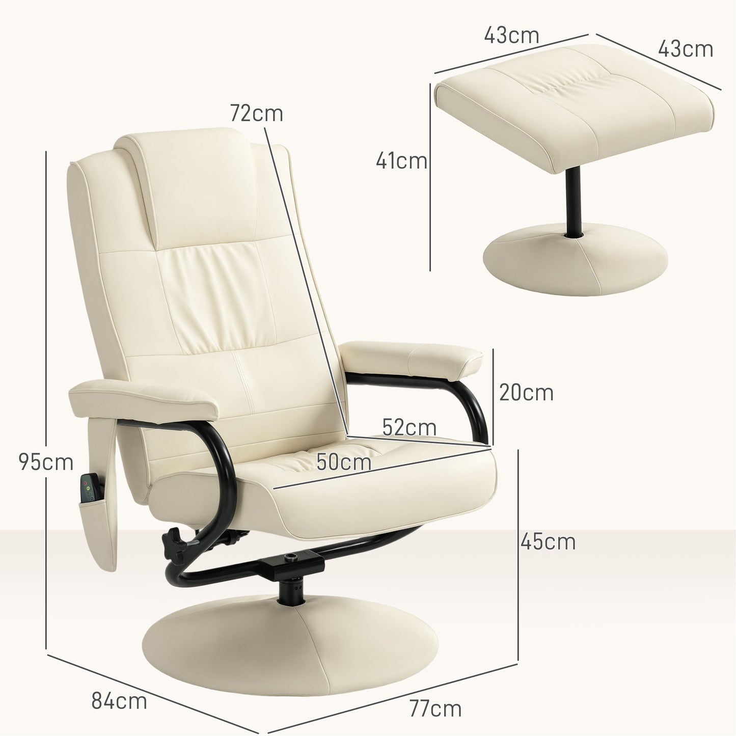 Swivel Recliner Chair and Footstool, Faux Leather Massage Recliner Armchair with Remote Control and Round Wrapped Base