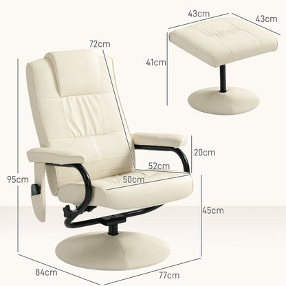 Swivel Recliner Chair and Footstool, Faux Leather Massage Recliner Armchair with Remote Control and Round Wrapped Base