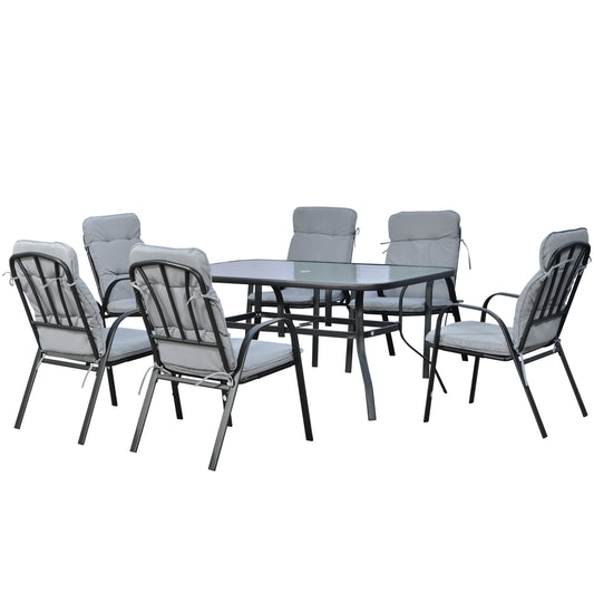 Seven-Piece Garden Dining Set with Cushions - Grey
