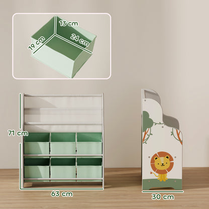 Kids Storage Unit, Toy Organiser with 6 Fabric Drawers and 2-Tier Sling Book Rack for Bedroom, Playroom, Nursery, Green